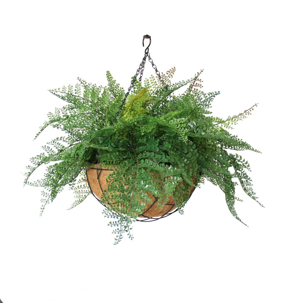 ARTIFICIAL TRIPLE RUFFLE FERN 44CM IN HANGING BASKET